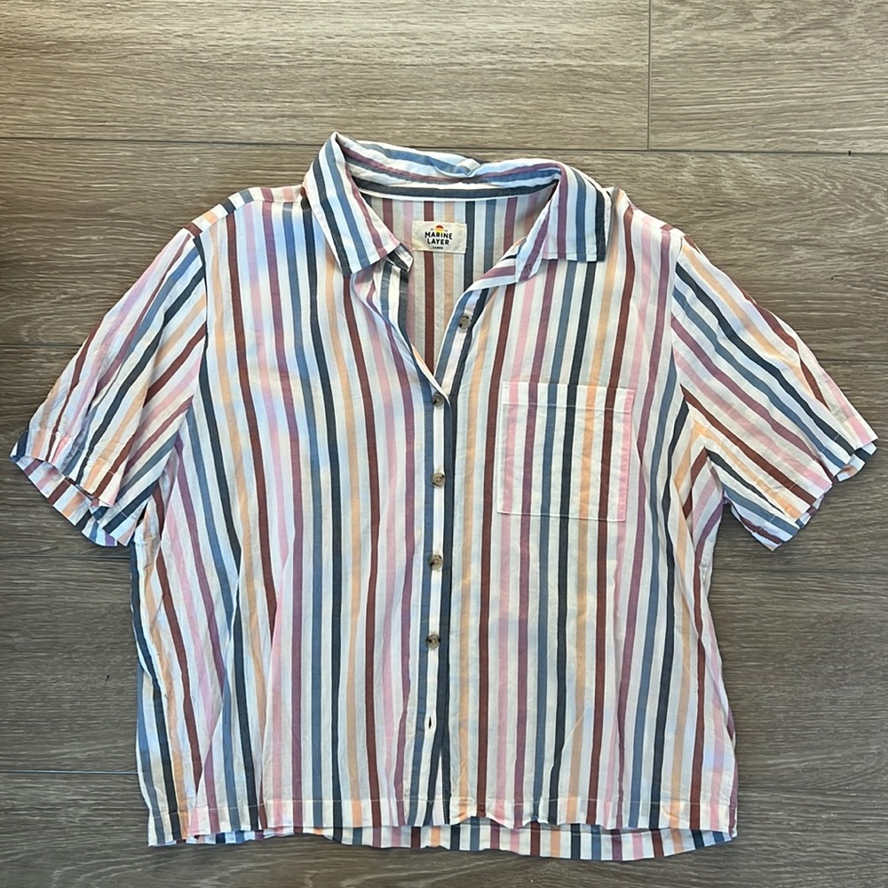 Marine Layer Multi Stripe Woven Button Up